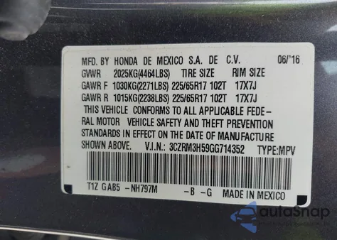 2016 Honda Cr-V Ex from USA, damaged, VIN 3CZRM3H59GG714352